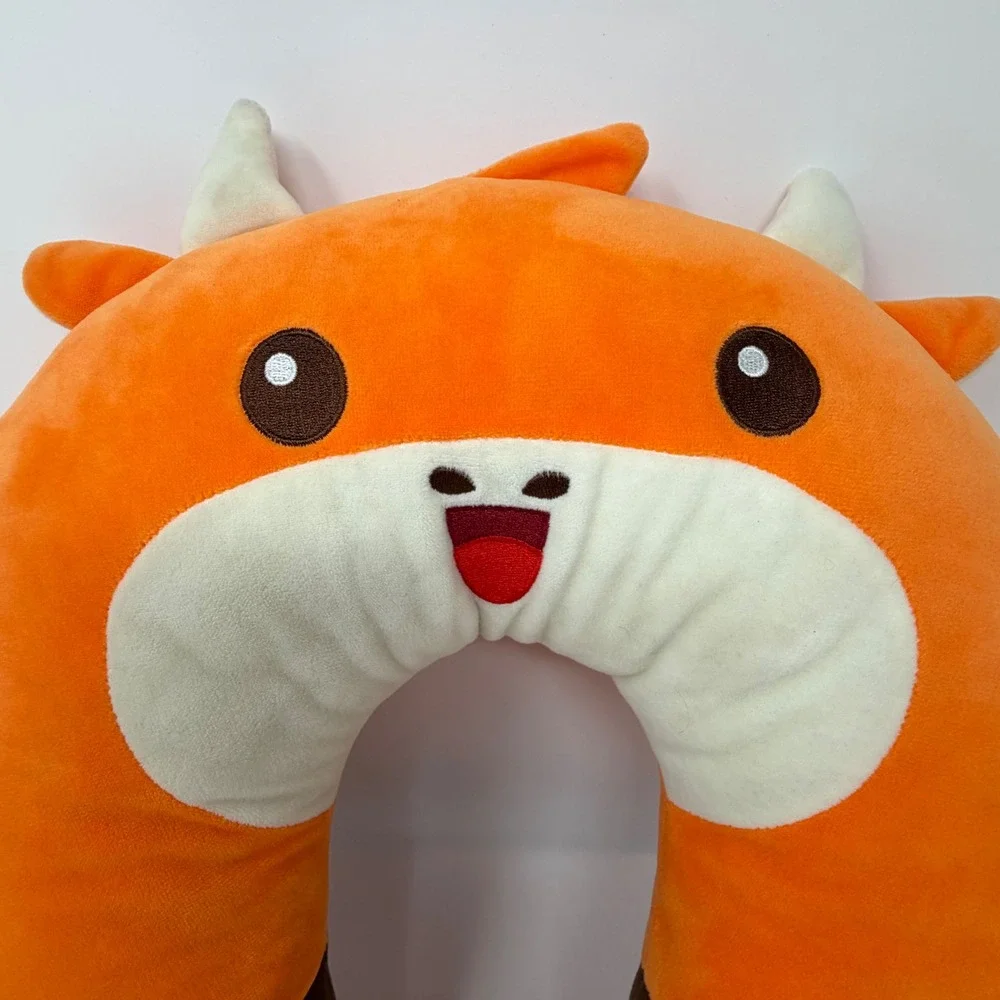 FUTU Neck Pillow Orange Brown Plush Travel Headrest Snap Closure